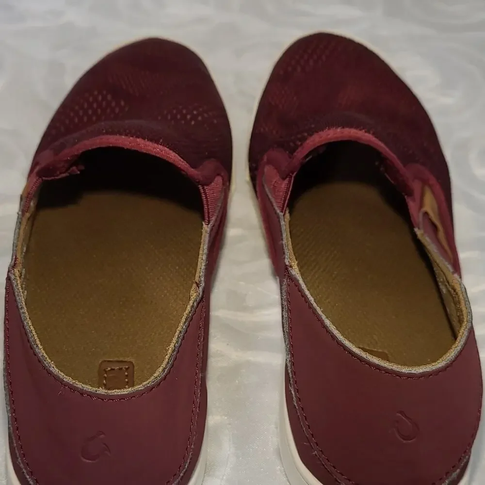 OluKai Pehuea WMS 8W Sneakers Slip On Comfort Maroon Red Shoes Lightweight